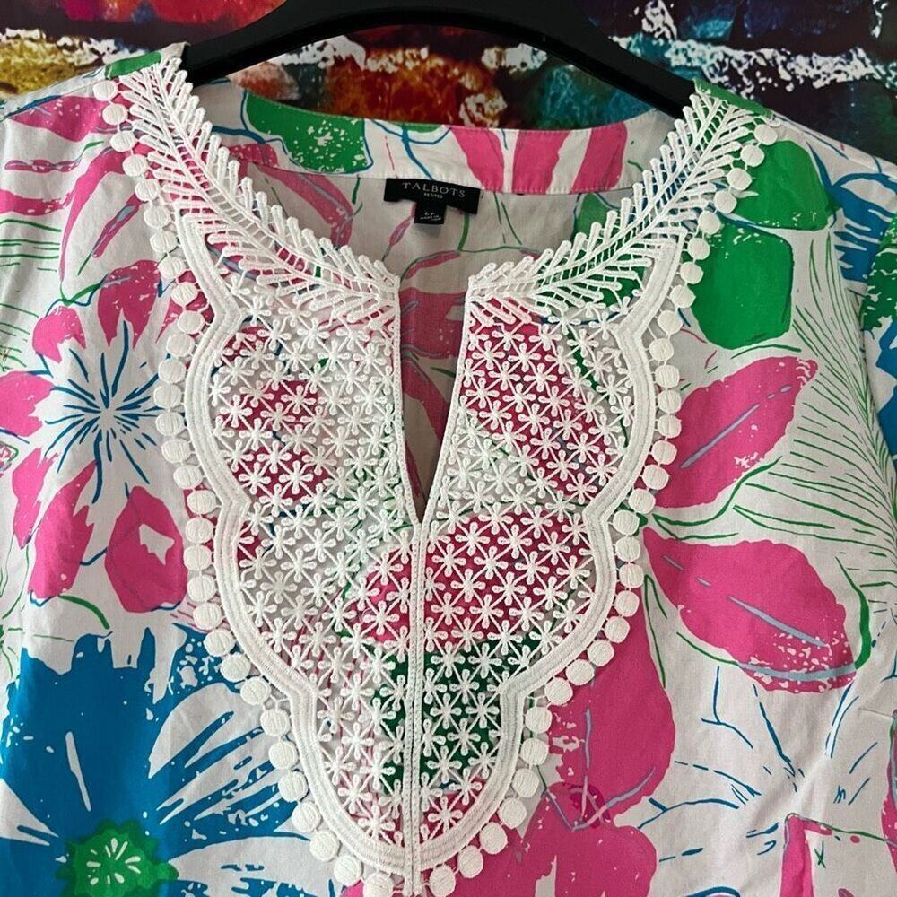 Talbots Colorful Floral Print 3/4 Sleeve Popover Blouse Top Size LP Large Petite - Picture 4 of 7